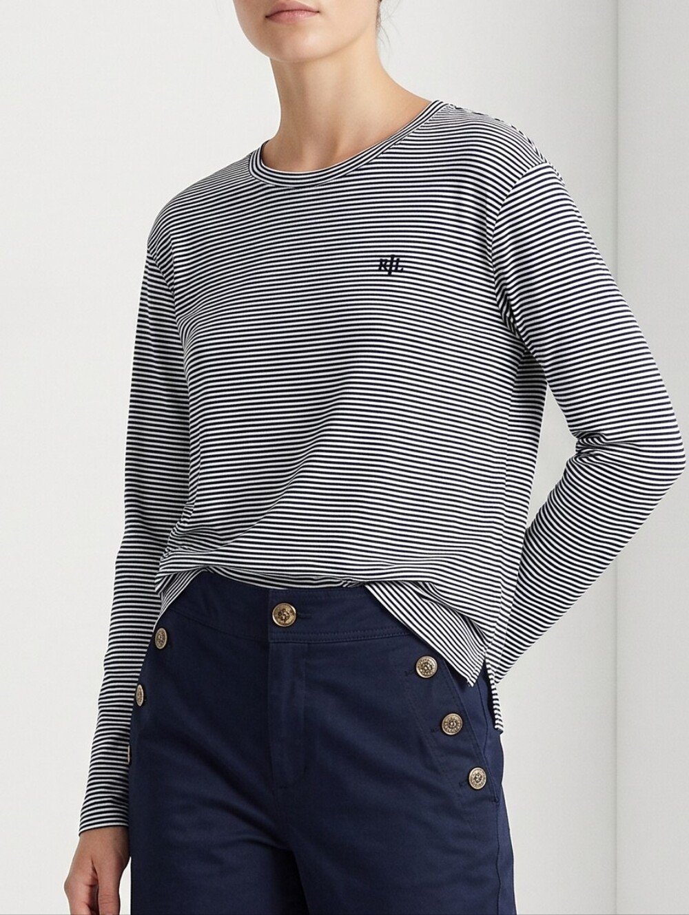 Lauren By Ralph Lauren Navy and White Striped Top NWT - L - Top ONLY